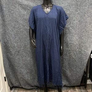 NEW BeautyBatik WOMENS L-XXL Navy Blue Cute Long Maxi Pull Over Dress Loungewear